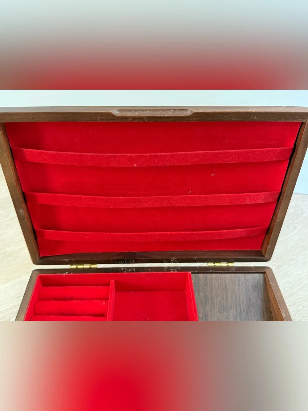 Trump’s Castle Casino Resort Black Walnut Jewelry Box Vintage Red Felt Lined